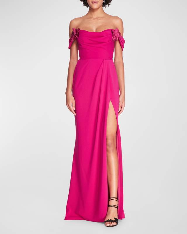 Cadi Crepe Off-Shoulder Column Gown